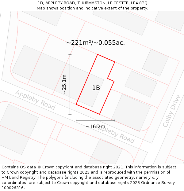 1B, APPLEBY ROAD, THURMASTON, LEICESTER, LE4 8BQ: Plot and title map