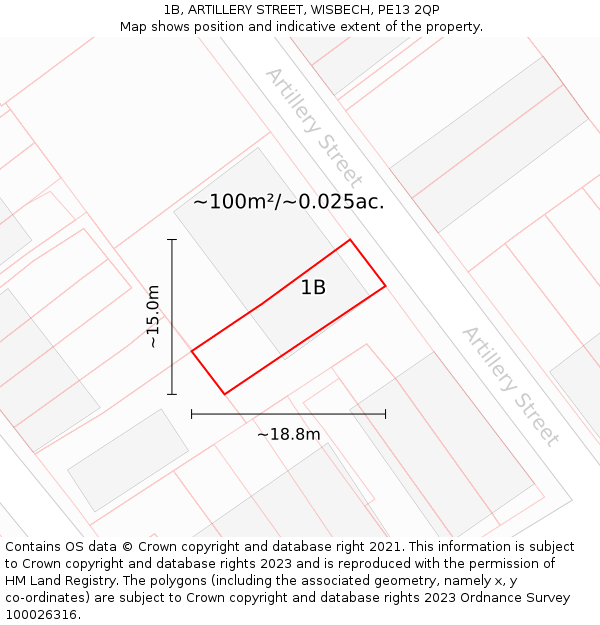 1B, ARTILLERY STREET, WISBECH, PE13 2QP: Plot and title map