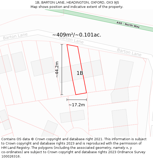 1B, BARTON LANE, HEADINGTON, OXFORD, OX3 9JS: Plot and title map