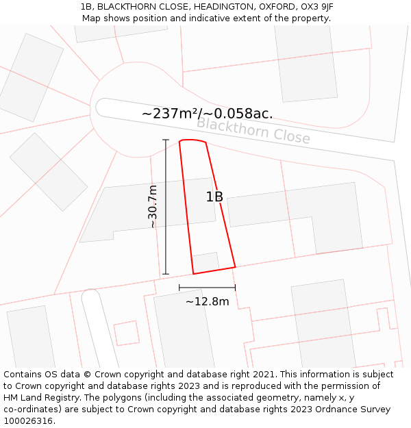 1B, BLACKTHORN CLOSE, HEADINGTON, OXFORD, OX3 9JF: Plot and title map