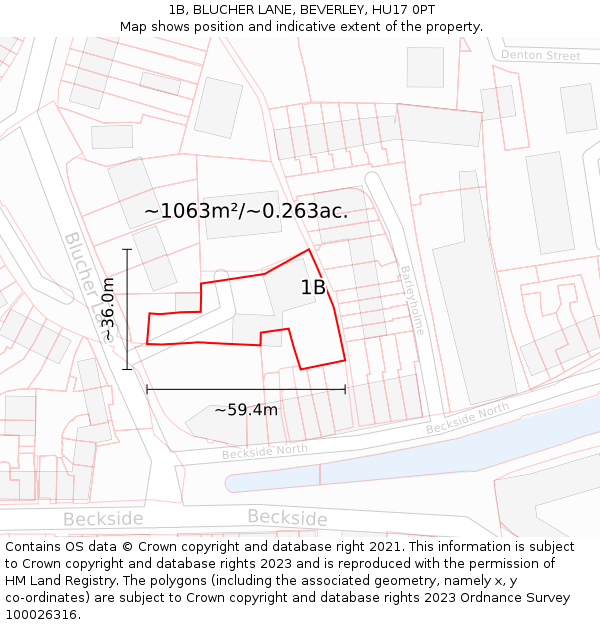 1B, BLUCHER LANE, BEVERLEY, HU17 0PT: Plot and title map