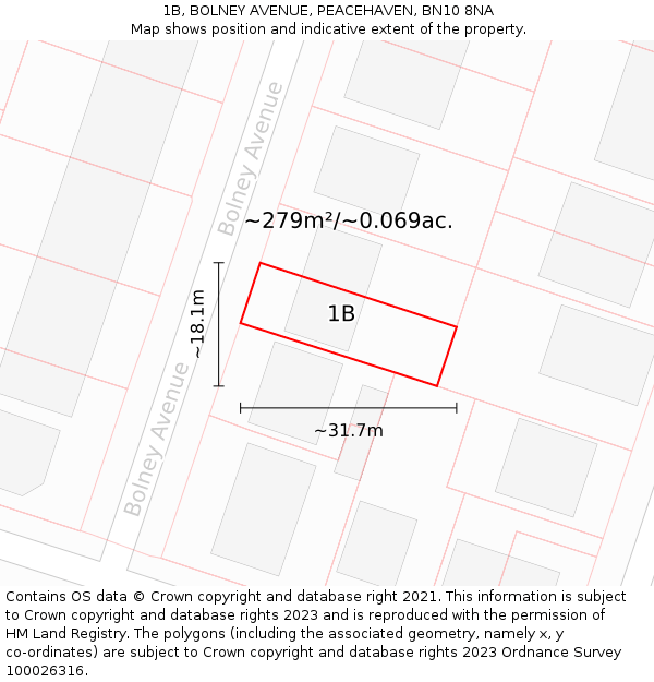 1B, BOLNEY AVENUE, PEACEHAVEN, BN10 8NA: Plot and title map