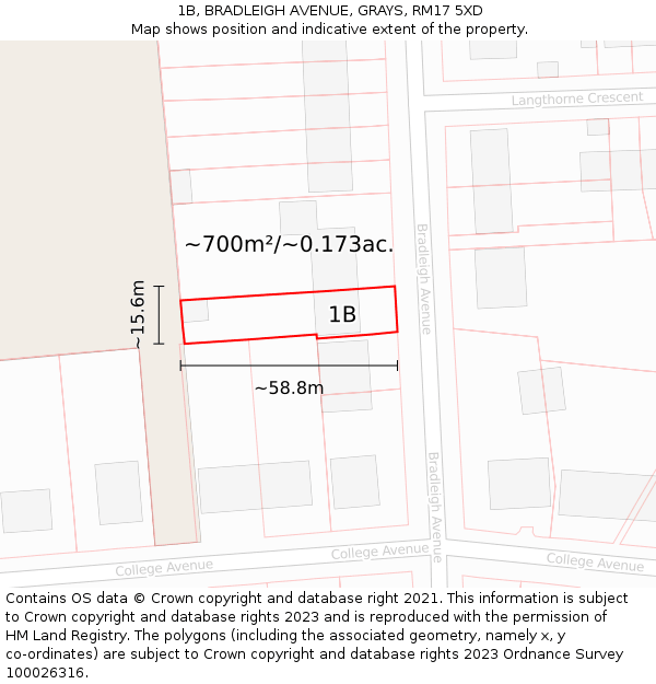 1B, BRADLEIGH AVENUE, GRAYS, RM17 5XD: Plot and title map