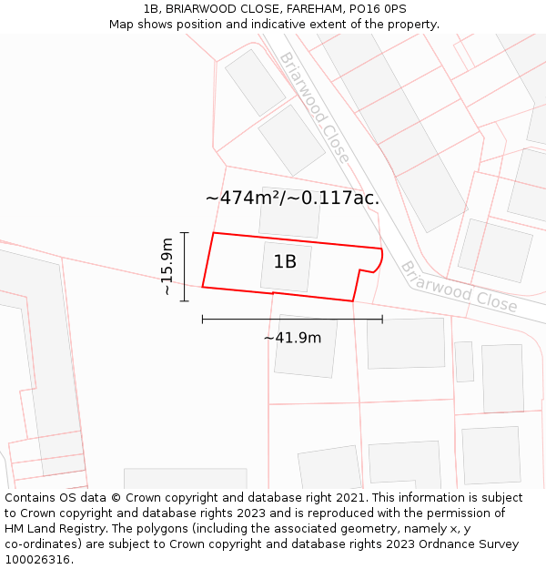 1B, BRIARWOOD CLOSE, FAREHAM, PO16 0PS: Plot and title map