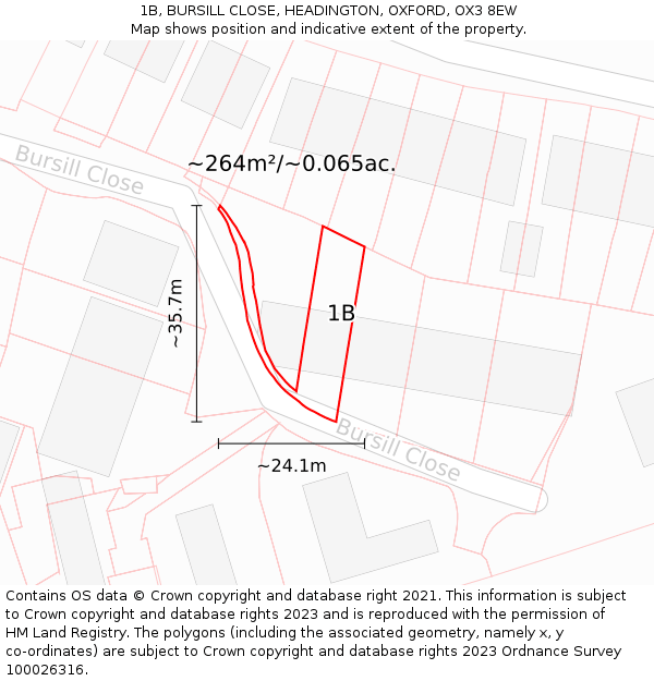 1B, BURSILL CLOSE, HEADINGTON, OXFORD, OX3 8EW: Plot and title map