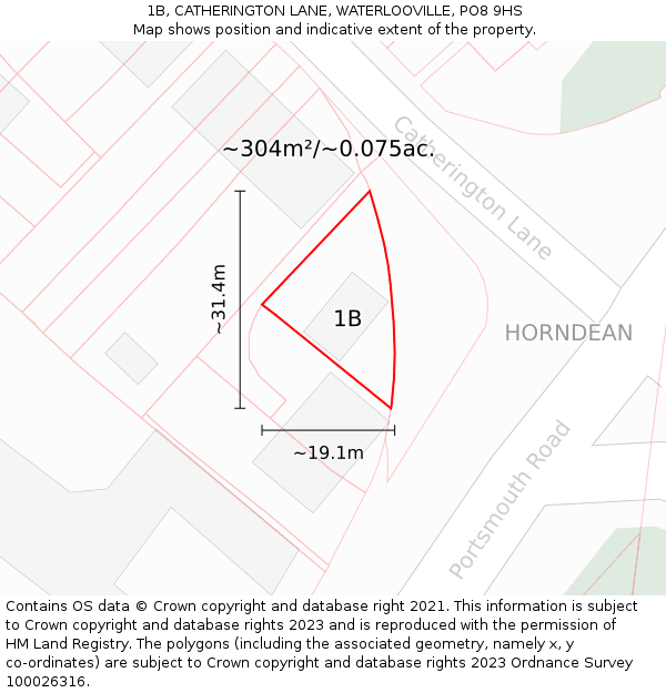 1B, CATHERINGTON LANE, WATERLOOVILLE, PO8 9HS: Plot and title map