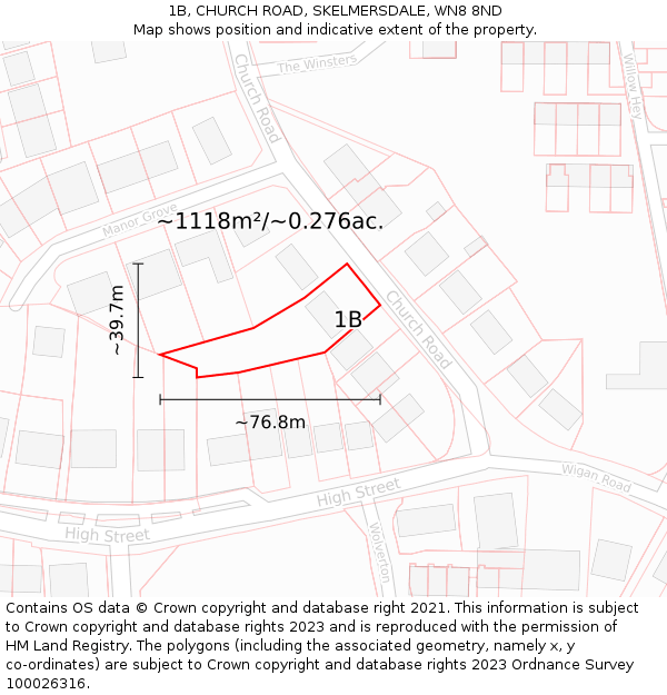 1B, CHURCH ROAD, SKELMERSDALE, WN8 8ND: Plot and title map