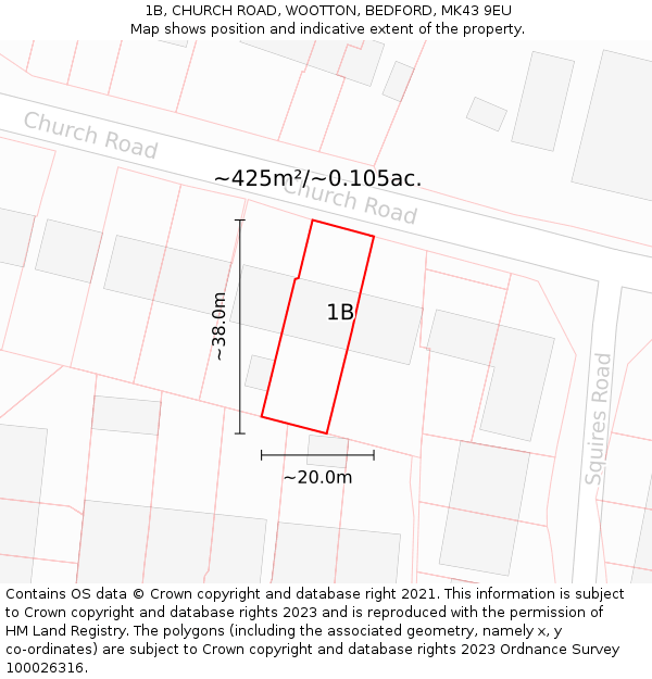 1B, CHURCH ROAD, WOOTTON, BEDFORD, MK43 9EU: Plot and title map