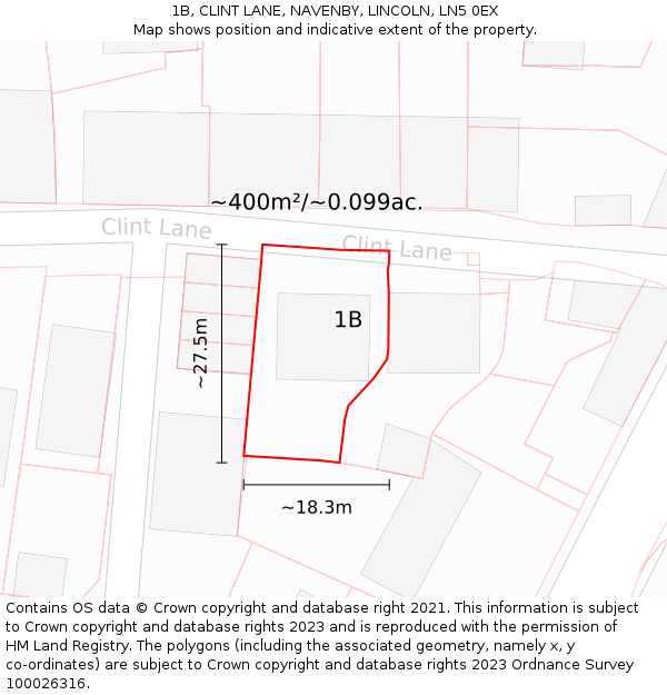 1B, CLINT LANE, NAVENBY, LINCOLN, LN5 0EX: Plot and title map