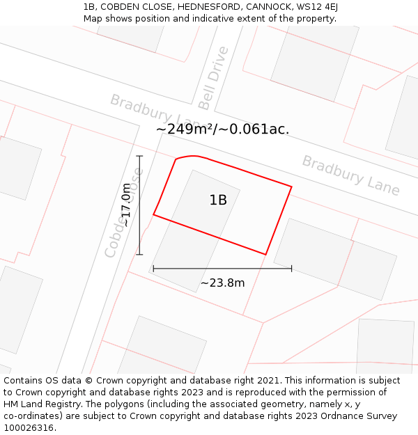 1B, COBDEN CLOSE, HEDNESFORD, CANNOCK, WS12 4EJ: Plot and title map