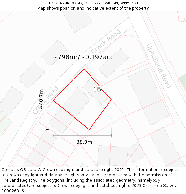 1B, CRANK ROAD, BILLINGE, WIGAN, WN5 7DT: Plot and title map