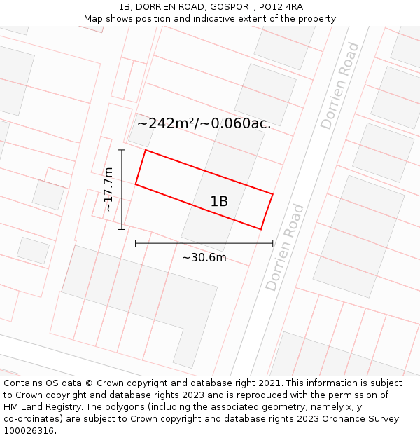 1B, DORRIEN ROAD, GOSPORT, PO12 4RA: Plot and title map