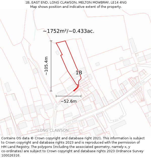 1B, EAST END, LONG CLAWSON, MELTON MOWBRAY, LE14 4NG: Plot and title map