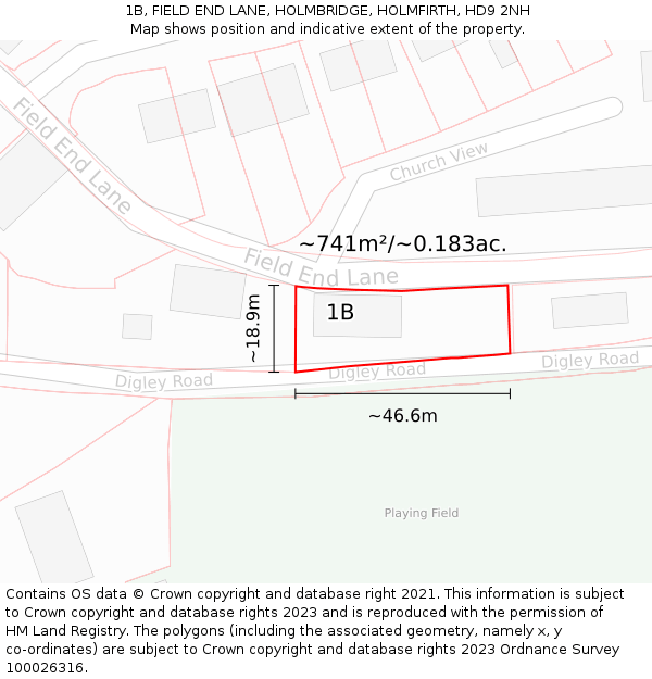 1B, FIELD END LANE, HOLMBRIDGE, HOLMFIRTH, HD9 2NH: Plot and title map