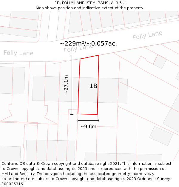 1B, FOLLY LANE, ST ALBANS, AL3 5JU: Plot and title map