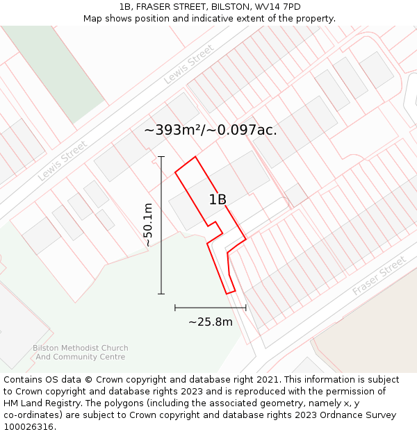 1B, FRASER STREET, BILSTON, WV14 7PD: Plot and title map