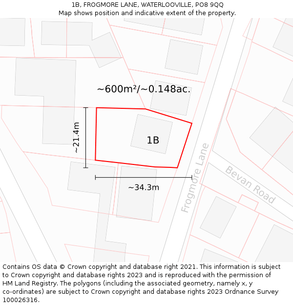 1B, FROGMORE LANE, WATERLOOVILLE, PO8 9QQ: Plot and title map