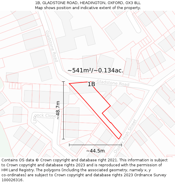 1B, GLADSTONE ROAD, HEADINGTON, OXFORD, OX3 8LL: Plot and title map