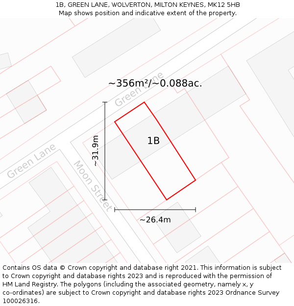 1B, GREEN LANE, WOLVERTON, MILTON KEYNES, MK12 5HB: Plot and title map