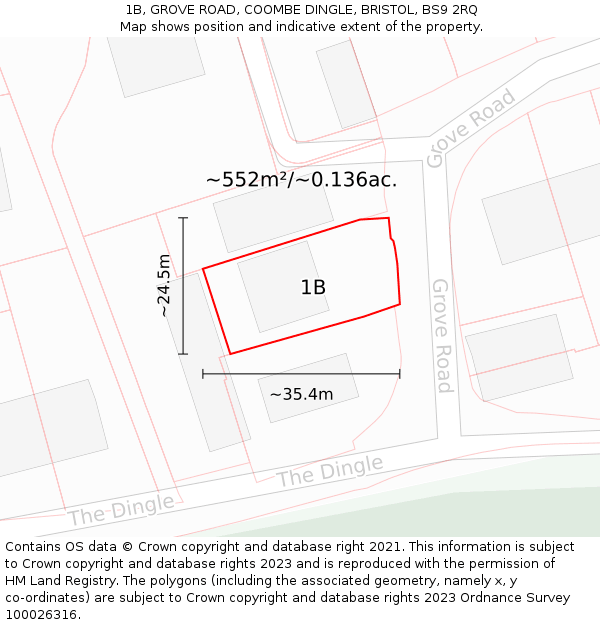 1B, GROVE ROAD, COOMBE DINGLE, BRISTOL, BS9 2RQ: Plot and title map