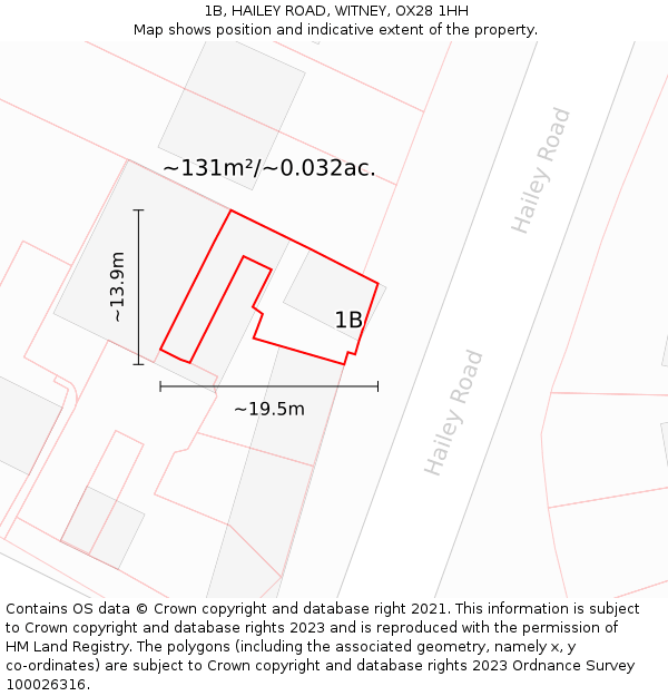 1B, HAILEY ROAD, WITNEY, OX28 1HH: Plot and title map