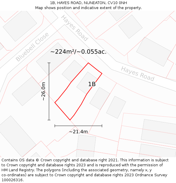 1B, HAYES ROAD, NUNEATON, CV10 0NH: Plot and title map