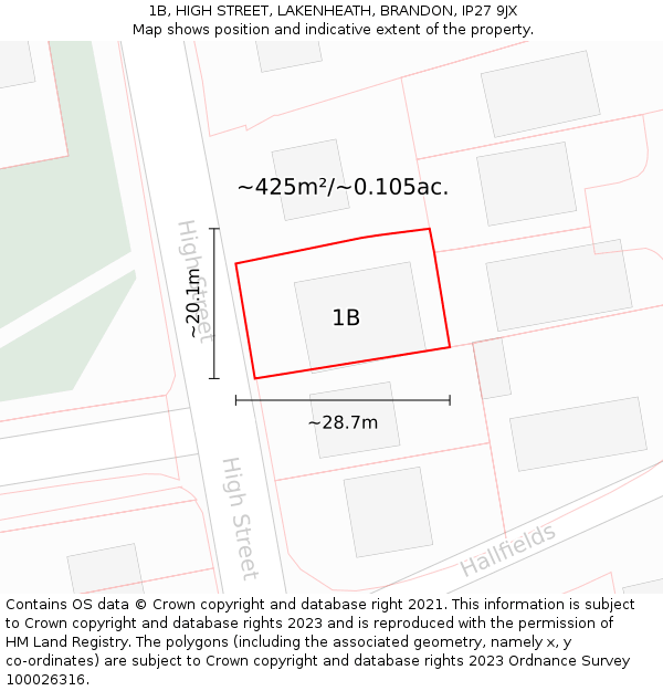 1B, HIGH STREET, LAKENHEATH, BRANDON, IP27 9JX: Plot and title map