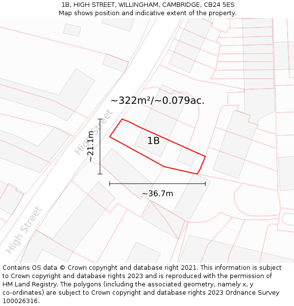 1B, HIGH STREET, WILLINGHAM, CAMBRIDGE, CB24 5ES: Plot and title map