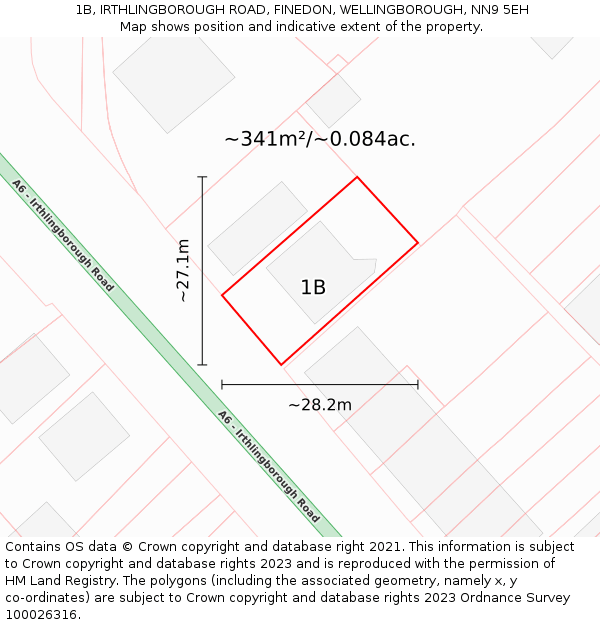 1B, IRTHLINGBOROUGH ROAD, FINEDON, WELLINGBOROUGH, NN9 5EH: Plot and title map