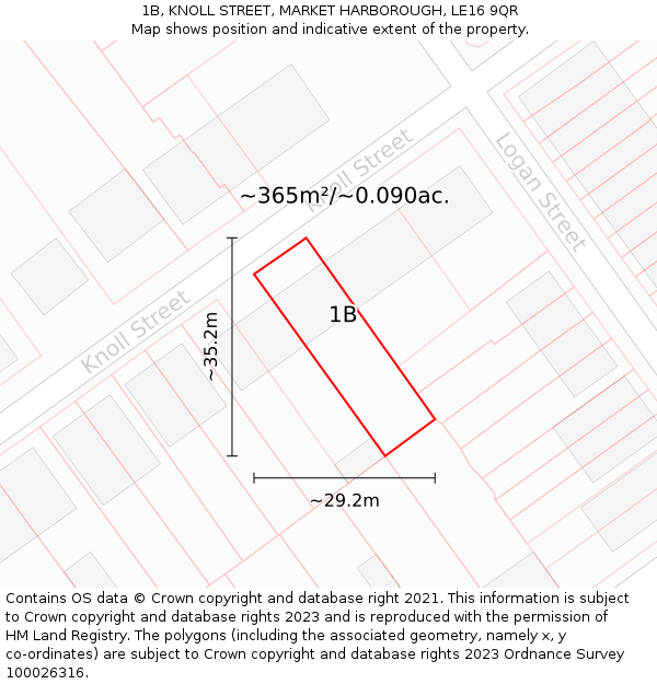 1B, KNOLL STREET, MARKET HARBOROUGH, LE16 9QR: Plot and title map