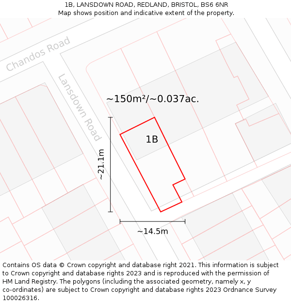 1B, LANSDOWN ROAD, REDLAND, BRISTOL, BS6 6NR: Plot and title map