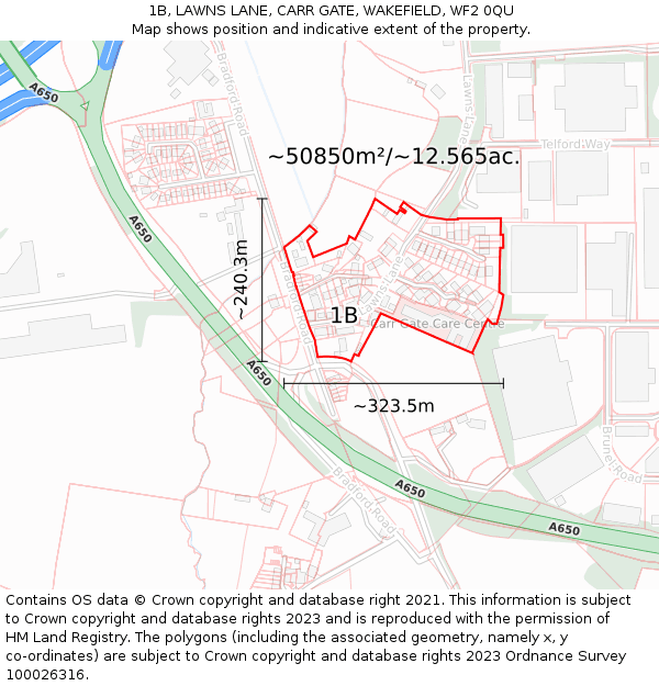 1B, LAWNS LANE, CARR GATE, WAKEFIELD, WF2 0QU: Plot and title map