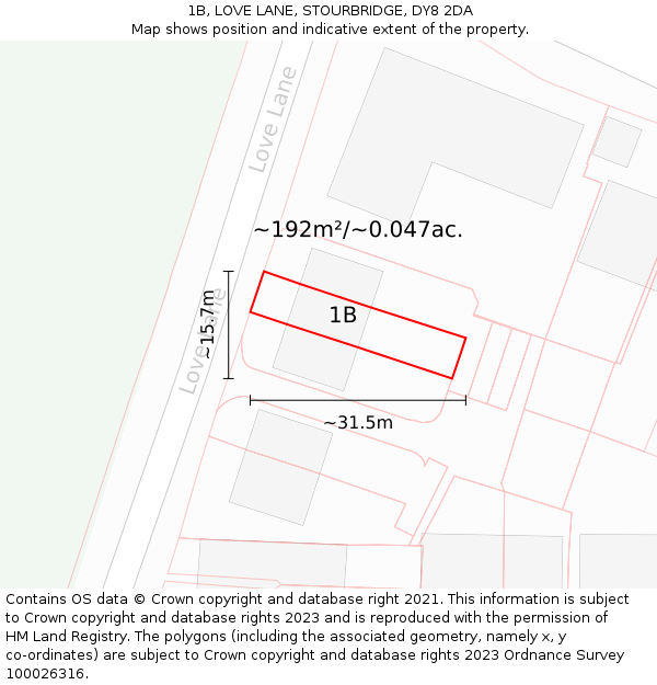1B, LOVE LANE, STOURBRIDGE, DY8 2DA: Plot and title map