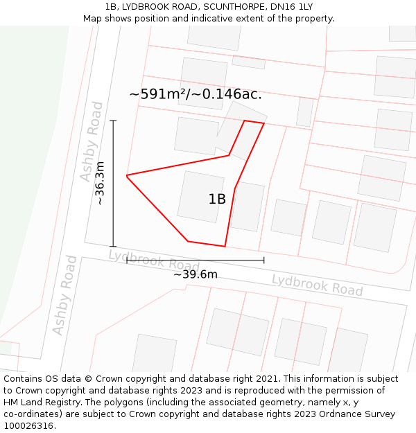 1B, LYDBROOK ROAD, SCUNTHORPE, DN16 1LY: Plot and title map