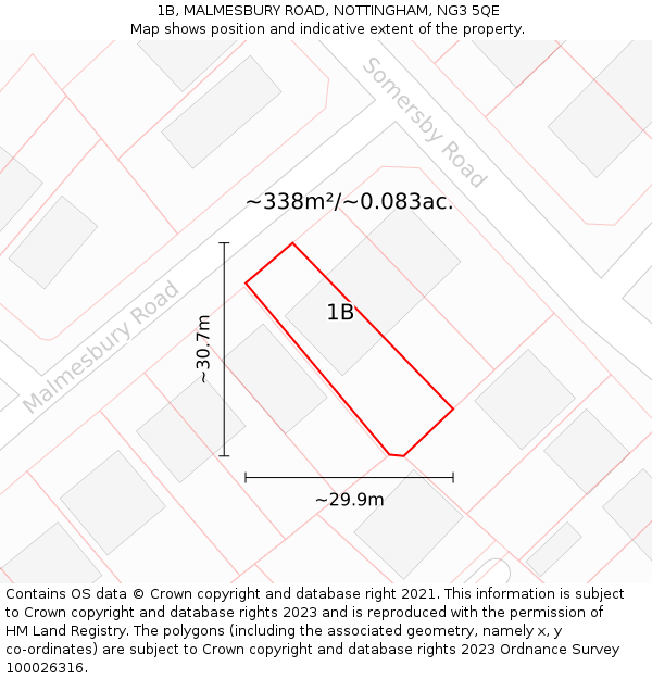 1B, MALMESBURY ROAD, NOTTINGHAM, NG3 5QE: Plot and title map