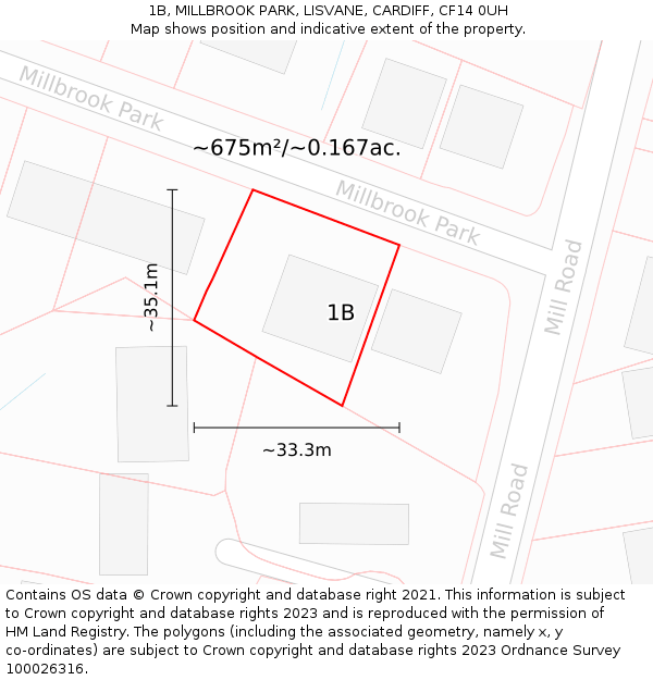 1B, MILLBROOK PARK, LISVANE, CARDIFF, CF14 0UH: Plot and title map