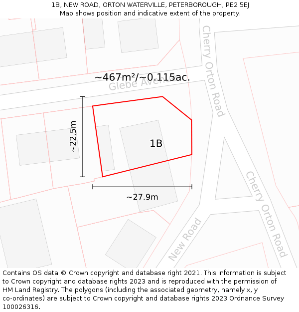 1B, NEW ROAD, ORTON WATERVILLE, PETERBOROUGH, PE2 5EJ: Plot and title map