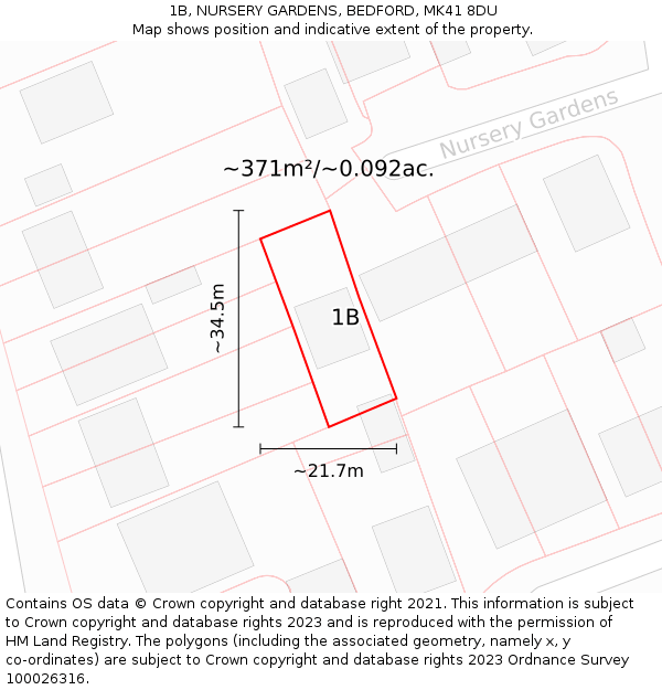 1B, NURSERY GARDENS, BEDFORD, MK41 8DU: Plot and title map