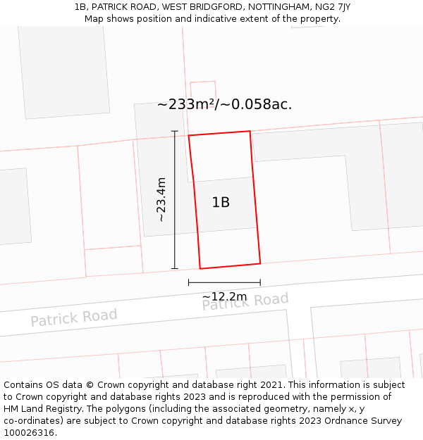 1B, PATRICK ROAD, WEST BRIDGFORD, NOTTINGHAM, NG2 7JY: Plot and title map