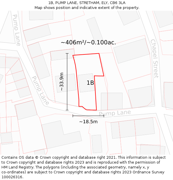 1B, PUMP LANE, STRETHAM, ELY, CB6 3LA: Plot and title map