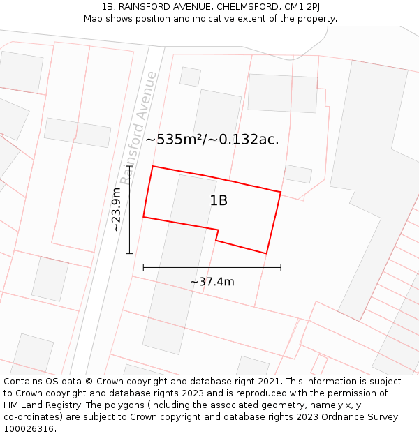 1B, RAINSFORD AVENUE, CHELMSFORD, CM1 2PJ: Plot and title map