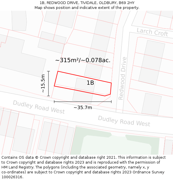 1B, REDWOOD DRIVE, TIVIDALE, OLDBURY, B69 2HY: Plot and title map