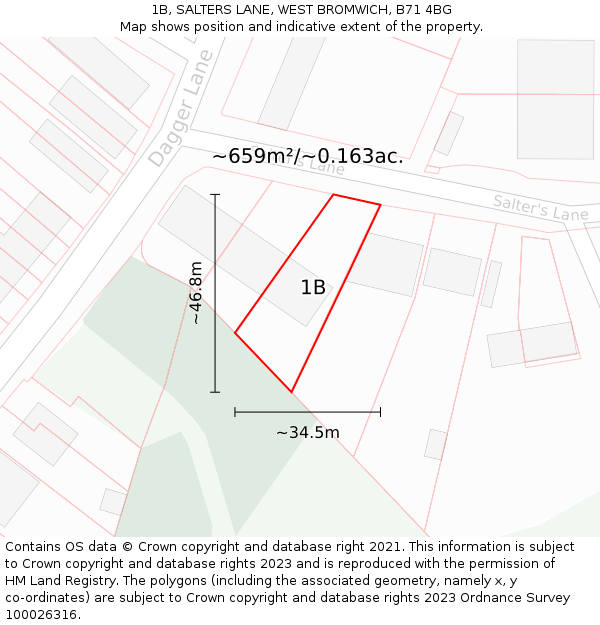 1B, SALTERS LANE, WEST BROMWICH, B71 4BG: Plot and title map