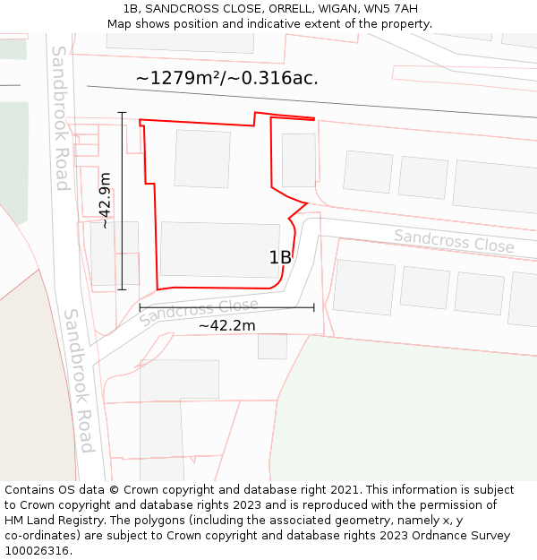 1B, SANDCROSS CLOSE, ORRELL, WIGAN, WN5 7AH: Plot and title map