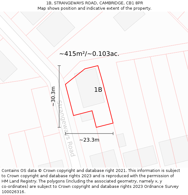 1B, STRANGEWAYS ROAD, CAMBRIDGE, CB1 8PR: Plot and title map