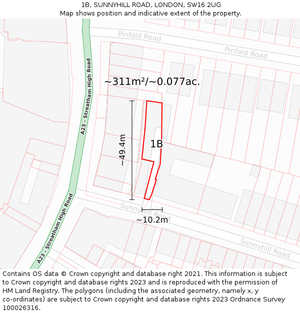 1B, SUNNYHILL ROAD, LONDON, SW16 2UG: Plot and title map