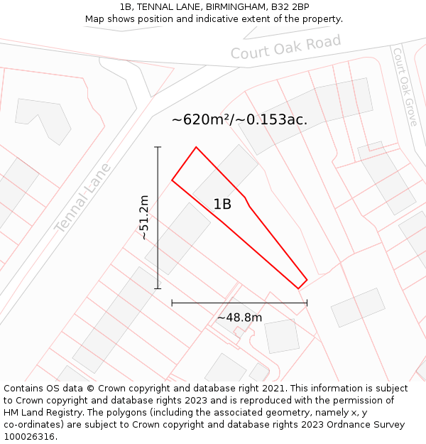 1B, TENNAL LANE, BIRMINGHAM, B32 2BP: Plot and title map