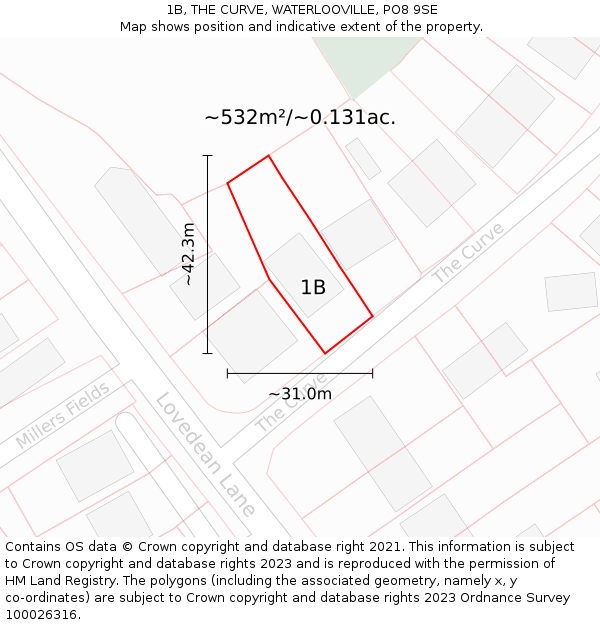 1B, THE CURVE, WATERLOOVILLE, PO8 9SE: Plot and title map