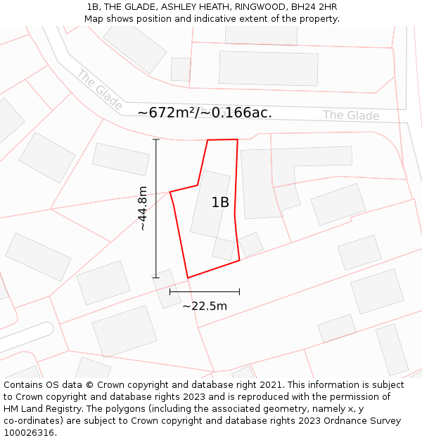 1B, THE GLADE, ASHLEY HEATH, RINGWOOD, BH24 2HR: Plot and title map