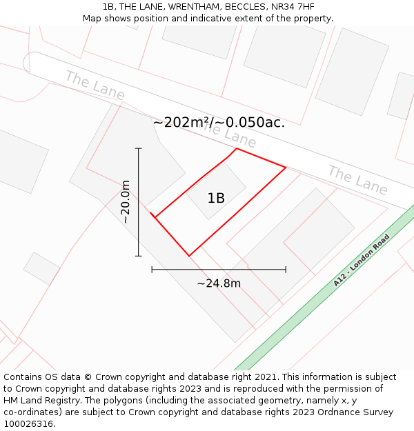 1B, THE LANE, WRENTHAM, BECCLES, NR34 7HF: Plot and title map